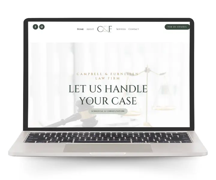 A laptop mockup of Campbell and Furneisen's Homepage on a Macbook