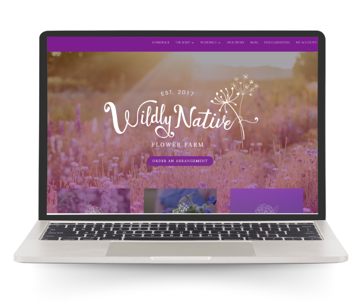 A laptop mockup featuring a homepage from Wildly Native Flower Farm